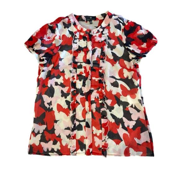 Rena Lange Tops - Rena Lang Butterfly Silk Short Sleeve Top (sz8)